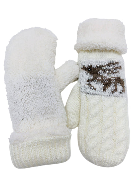 Reversible Reindeer & Sherpa Fleece Mittens