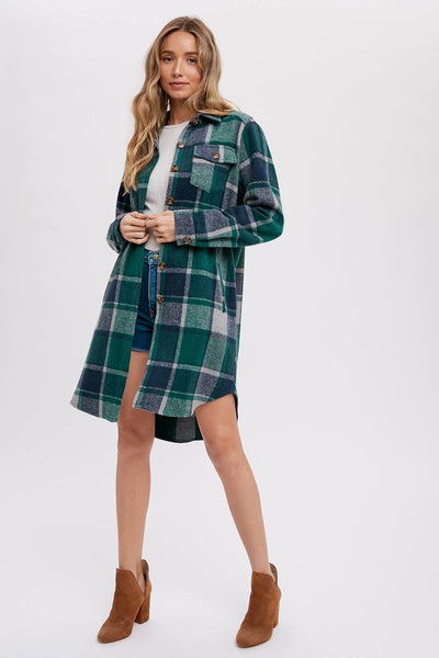 BLUIVY FLANNEL PLAID LONGLINE SHACKET