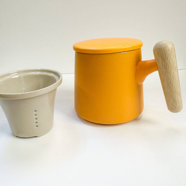 Japanese Wave Ceramic Tea Mug with Infuser & Lid