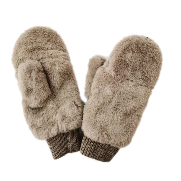 FASHION CITY Solid Faux Fur Mittens