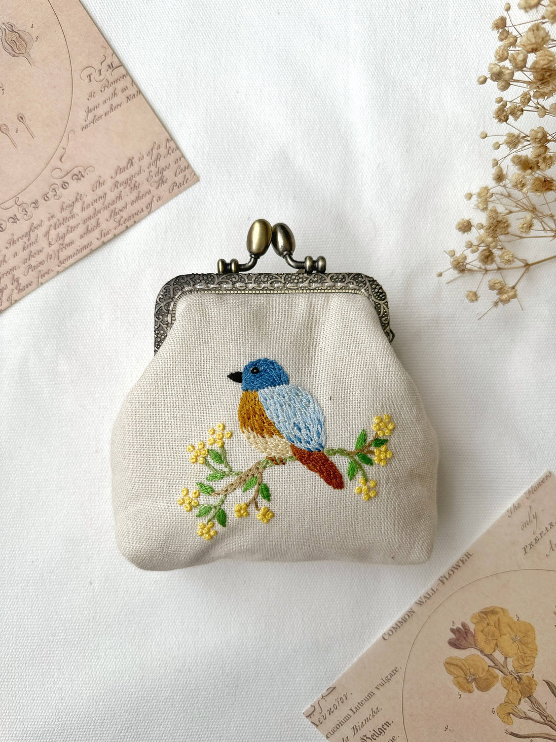 Quince fables Bird Embroidered Navy Blue Coin Purse  (In Stock ✅)