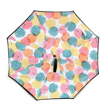 SELINI Multi Color Leaves Double Layer Inverted Umbrella