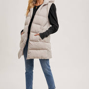 BLUIVY HOODED ZIPPER DOWN LONGLINE PUFFER VEST