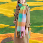 JC SUNNY FASHION Oversized Colorful Cozy Long Fringe Fuzzy Scarf