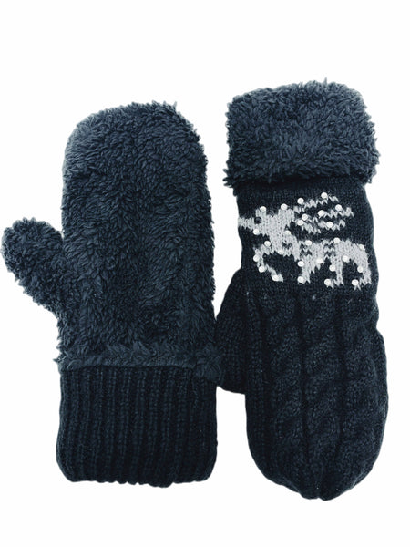 Reversible Reindeer & Sherpa Fleece Mittens