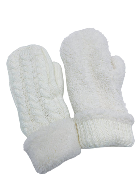JC SUNNY Reversible Twisted & Sherpa Fleece Mittens