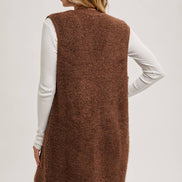 BLUIVY BUTTON DOWN V-NECK TEDDY KNIT LONG LINED VEST