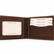 Men’s Full-Grain Crazy Leather Bifold Wallet with ID Window