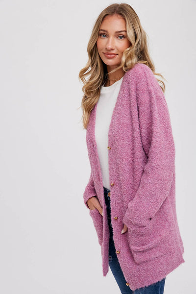 BLUIVY BUTTONED BOUCLE CARDIGAN