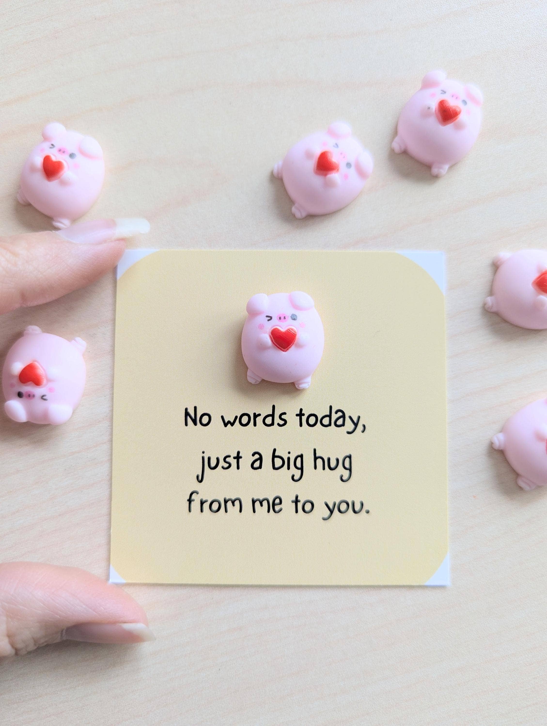 UPLIFTED INK Big Hug Tiny Card - Mini Pig Holding Heart Comfort Gift