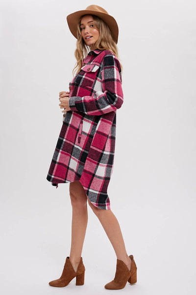BLUIVY FLANNEL PLAID LONGLINE SHACKET
