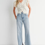 BLUIVY CROCHET BUTTON DOWN RUFFLED SLEEVE TOP