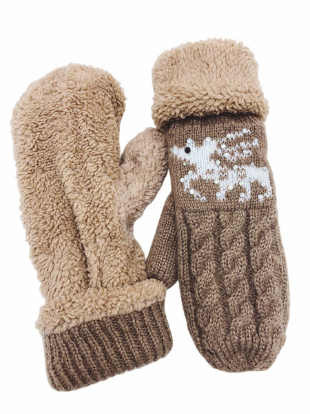 Reversible Reindeer & Sherpa Fleece Mittens