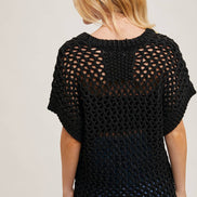 SHEER FISHNET KNIT PULLOVER TOP