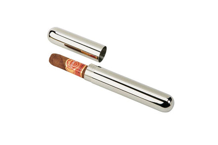 CREATIVE GIFTS Stainless Steel Cigar Tube with Black Pouch-Groomsmen's Gift