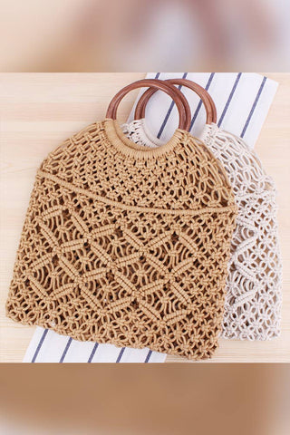 Hand Knitting Beach Straw Bag