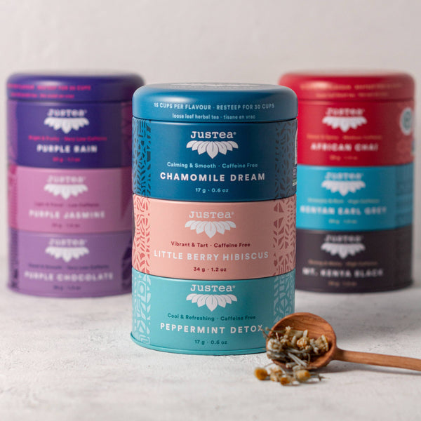 JUST TEA Herbal Tea Trio Tin & Spoon - Organic, Fair-Trade Tea Gift