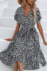 Wrap V Neck Tulip Sleeves Maxi Floral Dress ZZKF1015