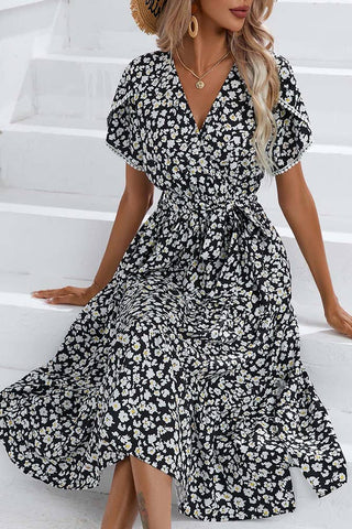 Wrap V Neck Tulip Sleeves Maxi Floral Dress ZZKF1015