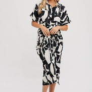 BLUIVY ABSTRACT PRINTED MIDI SHIRT DRESS