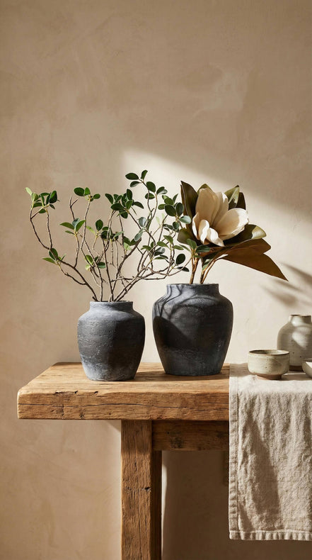 Terracotta Vase, Tall Rounded Charcoal Form - Anera