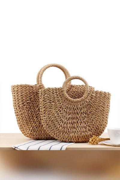 Hand Knitting Casual Summer Beach Straw Bag