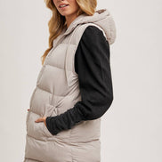 BLUIVY HOODED ZIPPER DOWN LONGLINE PUFFER VEST