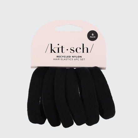 KITSCH Recycled Nylon Thick Hair Elastics 6pc Set- Black