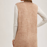 BLUIVY BUTTON DOWN V-NECK TEDDY KNIT LONG LINED VEST
