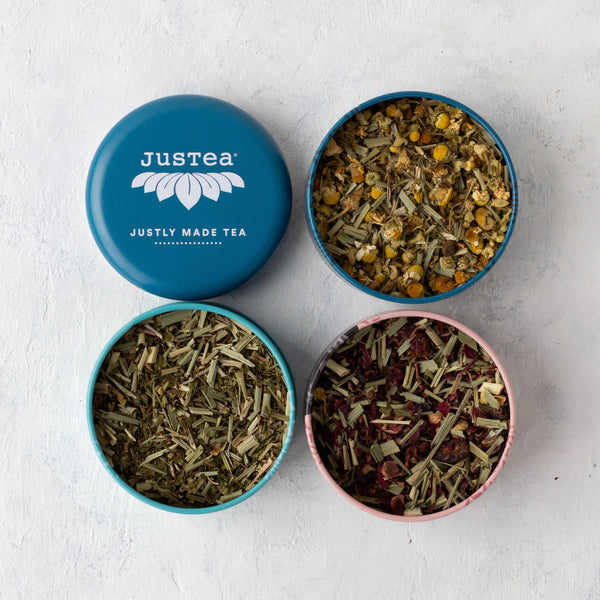 JUST TEA Herbal Tea Trio Tin & Spoon - Organic, Fair-Trade Tea Gift