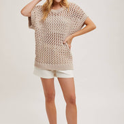 SHEER FISHNET KNIT PULLOVER TOP