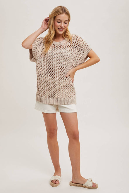 SHEER FISHNET KNIT PULLOVER TOP