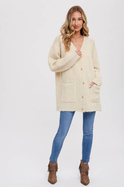 BLUIVY BUTTONED BOUCLE CARDIGAN