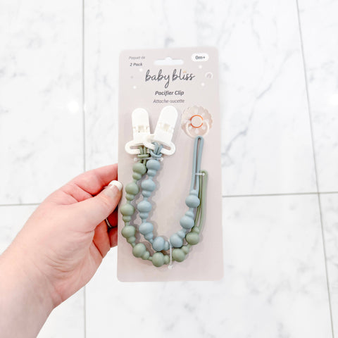 Baby Bliss Pacifier Clip - Sage & Dusty Teal