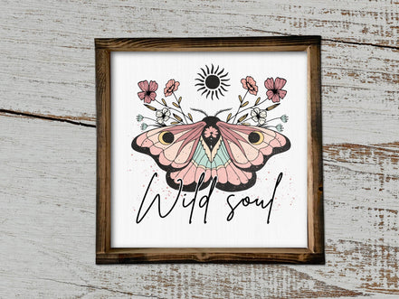 13" Framed  Vintage wild Soul Sign  Floral Sign Vintage Graphic S