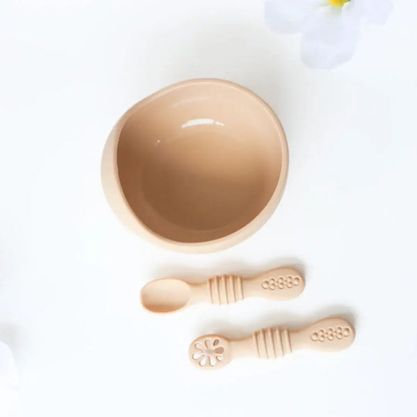 Baby bliss Suction Bowl & Training Spoons - Almond