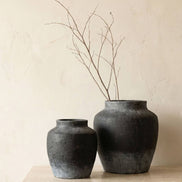 Terracotta Vase, Tall Rounded Charcoal Form - Anera