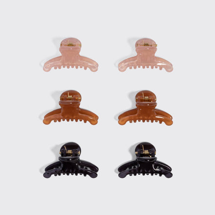 KITSCH Recycled Plastic Mini Arched Clips 6pc Set - Soft Pink, Mocha & Black