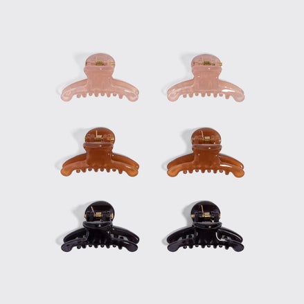 KITSCH Recycled Plastic Mini Arched Clips 6pc Set - Soft Pink, Mocha & Black