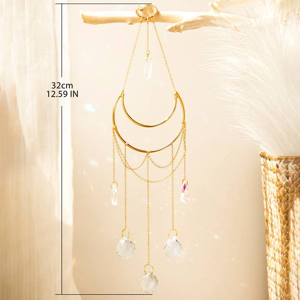 Crystolver Clear Quartz Moon Suncatcher Crystal Prism Hanging