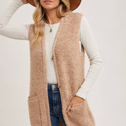 BLUIVY BUTTON DOWN V-NECK TEDDY KNIT LONG LINED VEST