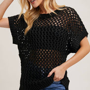 SHEER FISHNET KNIT PULLOVER TOP