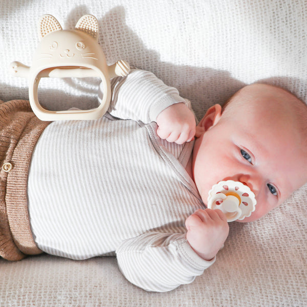 Baby Bliss Cat Teething Mitt - Cream