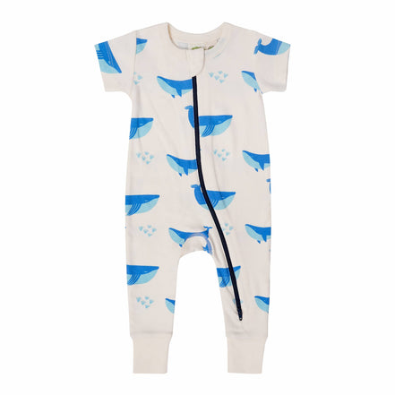 BABY Organic Signature Print '2-Way' Zip Romper - Short Sleeve