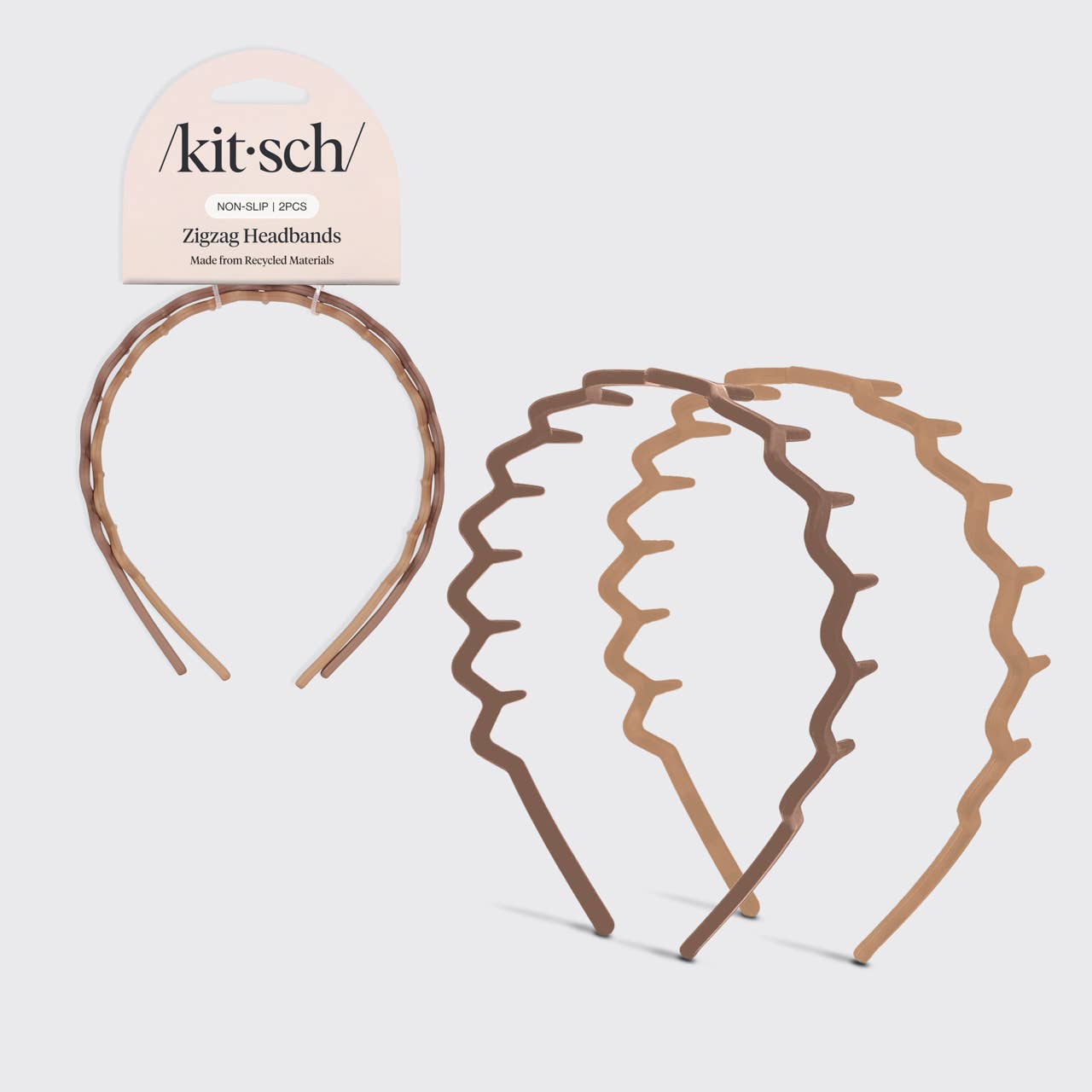 KITSCH Recycled Plastic Zig Zag Headband 2pc - Neutral