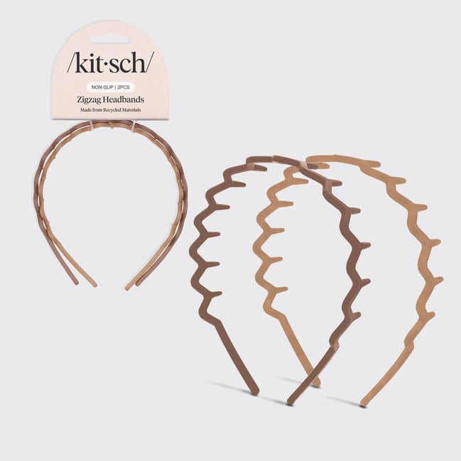 KITSCH Recycled Plastic Zig Zag Headband 2pc - Neutral
