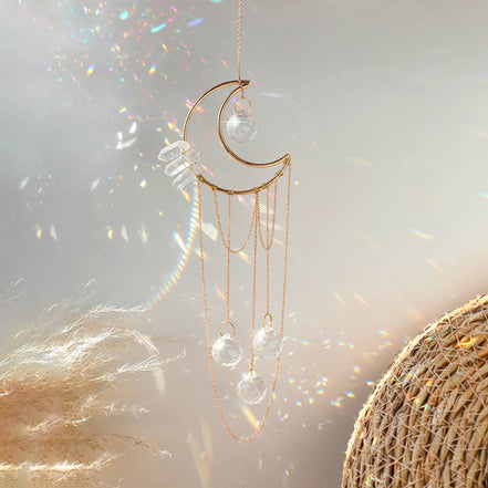 Crystolver Clear Quartz Moon Suncatcher Crystal Prism Hanging