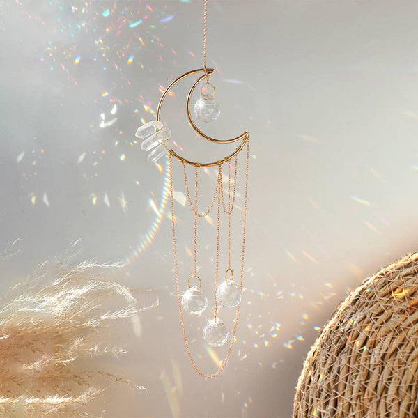Crystolver Clear Quartz Moon Suncatcher Crystal Prism Hanging
