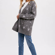BLUIVY STAR PATTERN BUTTON FRONT CARDIGAN - Dropped Shoulder Design