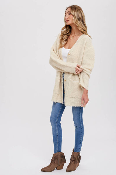 BLUIVY BUTTONED BOUCLE CARDIGAN